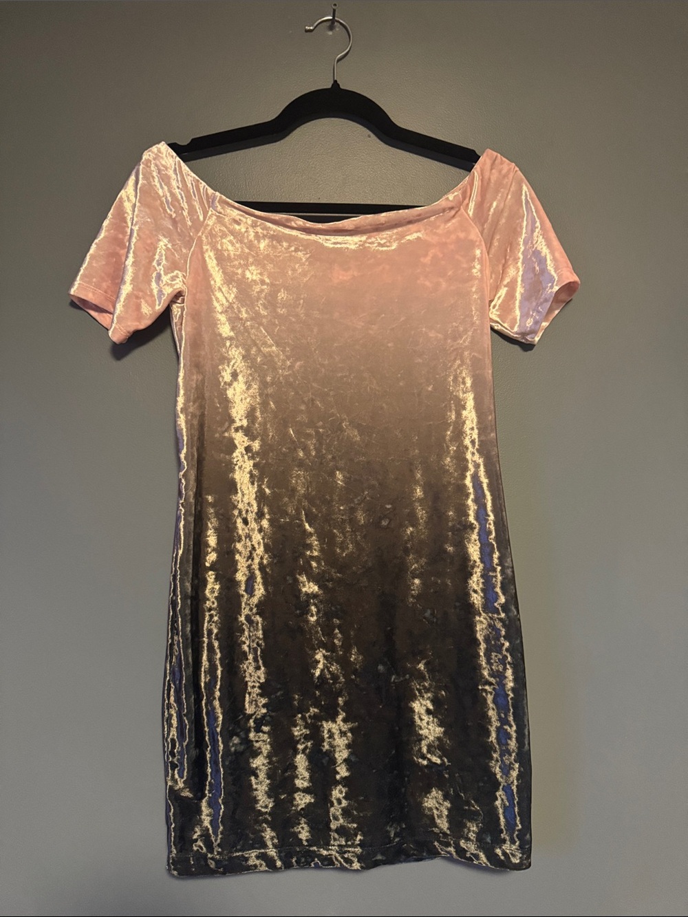 As U Wish Pink to Charcoal Velvet Ombre Mini Dress